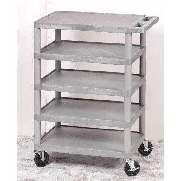 Polyethylene Utility Cart with Lipped Plastic Shelves, Flat, 5 Shelves, 300 lb