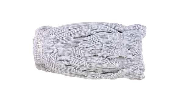 String Wet Mop, 27.2 oz Dry Wt, Quick Change Connection, Looped-End, White, PET