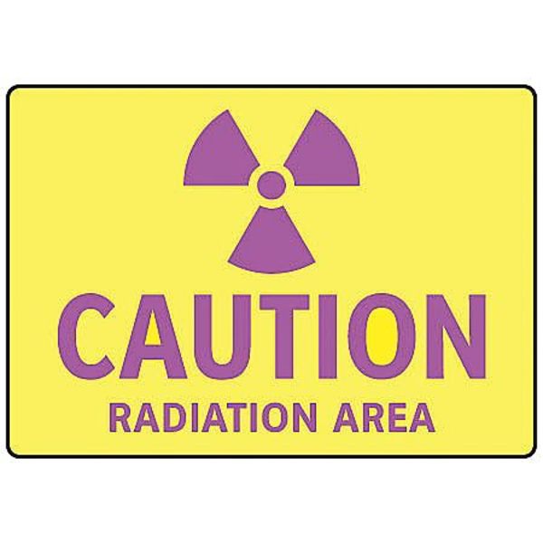 Caution Radiation Sign, 7 in Height, 10 in Width, Polyester, English