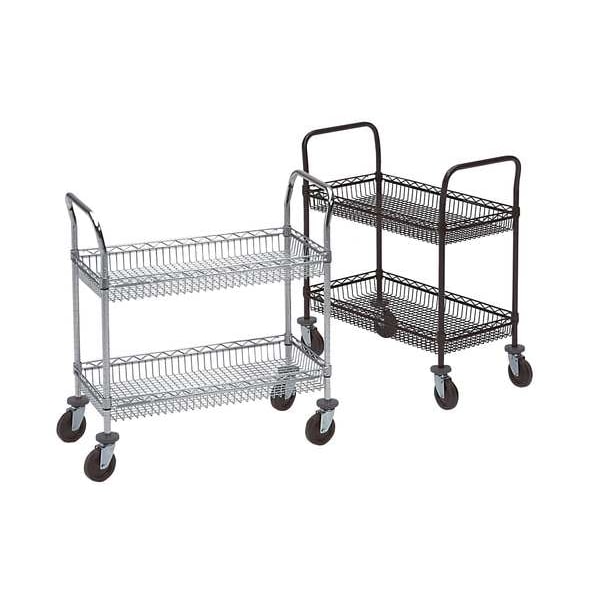 Steel Utility Cart with Deep Lipped Wire Shelves, (2) Raised, 2 Shelves, 800 lb