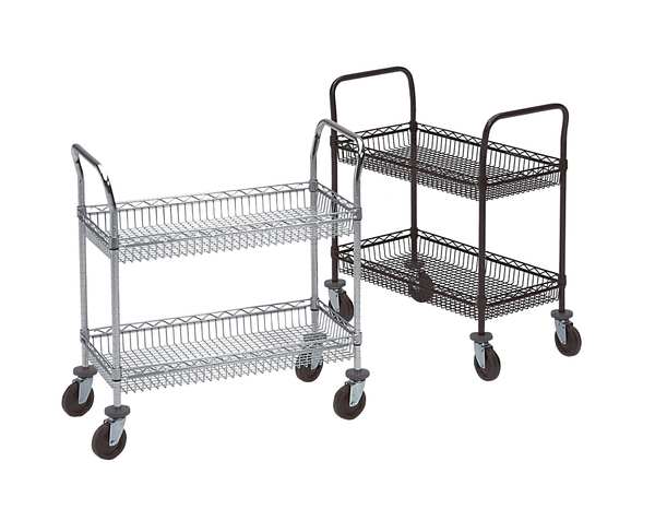 Steel Utility Cart with Deep Lipped Wire Shelves, (2) Raised, 2 Shelves, 800 lb