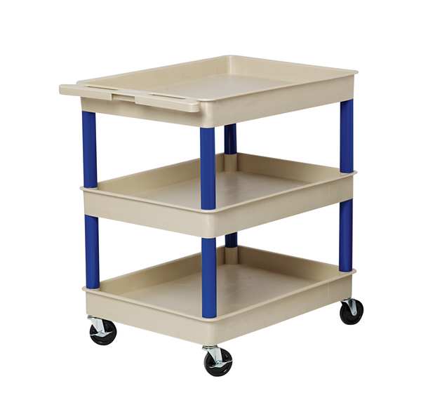 Thermoplastic Resin (Shelf)/High Density Polyethylene (Leg) Flat Handle Utility Cart, 2 Shelves