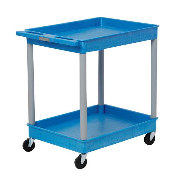 Thermoplastic Resin (Shelf)/High Density Polyethylene (Leg) Flat Handle Utility Cart, 2 Shelves