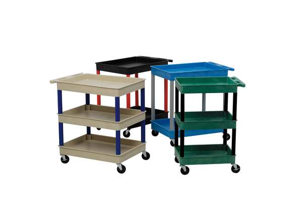 Thermoplastic Resin (Shelf)/High Density Polyethylene (Leg) Flat Handle Utility Cart, 2 Shelves