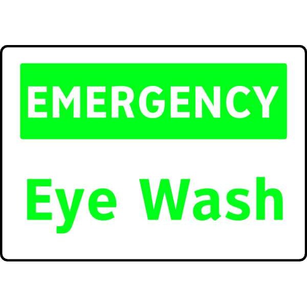 Eye Wash Sign, 7 in Height, 10 in Width, Polyester, English