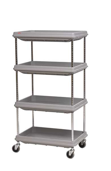 Polymer Utility Cart with Deep Lipped Plastic Shelves, Raised, 3 Shelves, 400 lb