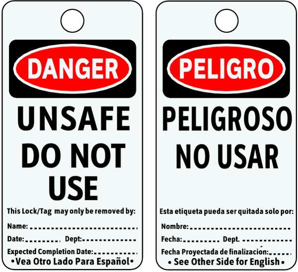 Danger Bilingual Tag, 5-3/4 x 3 In, PK25