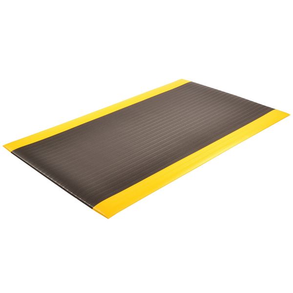 Antifatigue Mat, Black/Yellow, 5 ft. L x 3 ft. W, PVC Closed Cell Foam, Corrugated Surface Pattern