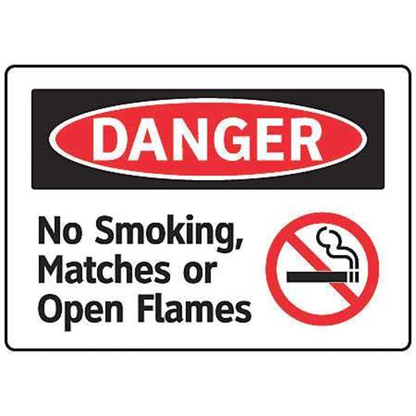 Danger No Smoking Sign, 7 in Height, 10 in Width, Aluminum, English