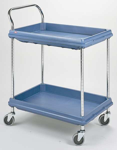 High Density Polyethylene (Shelf) Utility Cart with Deep Lipped Plastic Shelves, Raised, 3 Shelves