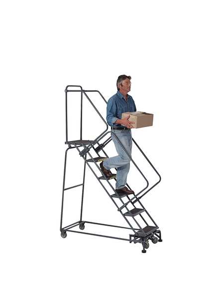 113 in H Steel Rolling Ladder, 8 Steps