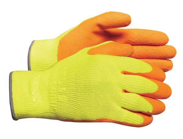 Natural Rubber Latex Hi-Vis Coated Gloves, Palm Coverage, Orange/Yellow, XL, PR