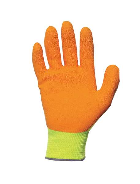 Natural Rubber Latex Hi-Vis Coated Gloves, Palm Coverage, Orange/Yellow, XL, PR