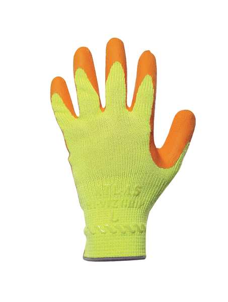 Natural Rubber Latex Hi-Vis Coated Gloves, Palm Coverage, Orange/Yellow, XL, PR