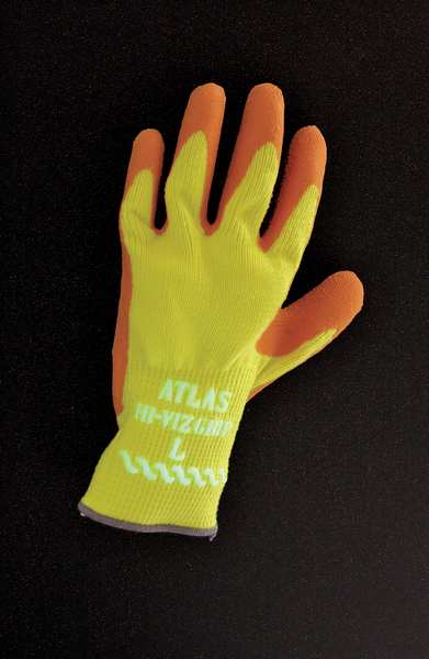 Natural Rubber Latex Hi-Vis Coated Gloves, Palm Coverage, Orange/Yellow, XL, PR