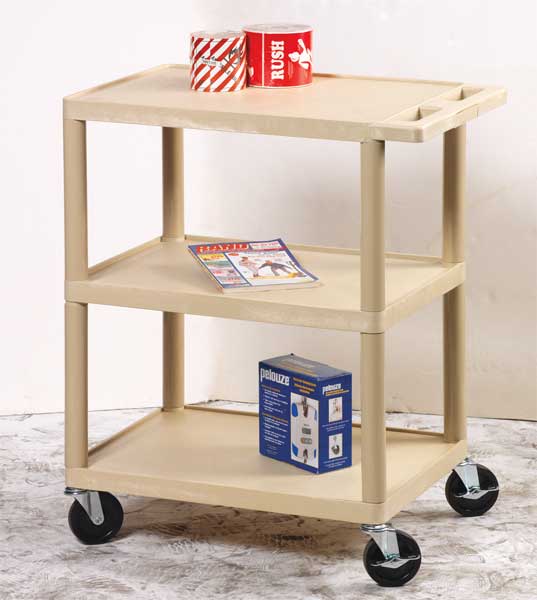 Polyethylene Utility Cart with Lipped Plastic Shelves, Flat, 3 Shelves, 400 lb