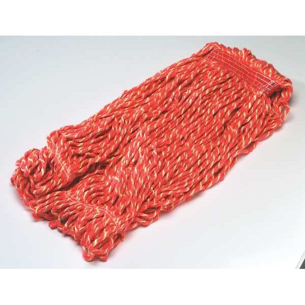 1 in String Wet Mop, 18 oz Dry Wt, Slide On Connection, Looped-End, Red, Cotton/Synthetic