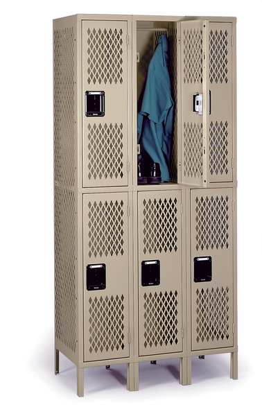 Wardrobe Locker, 36 in W, 18 in D, 78 in H, (2) Tier, (3) Wide, Sand