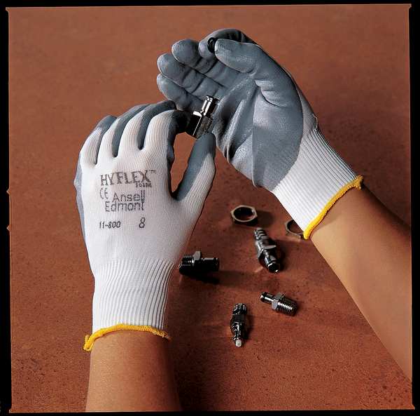 Foam Nitrile Coated Gloves, Palm Coverage, White/Gray, 9, PR