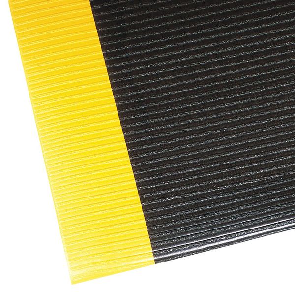 Antifatigue Runner, Black/Yellow, 60 ft. L x 3 ft. W, PVC, Corrugated Surface Pattern, 1/2