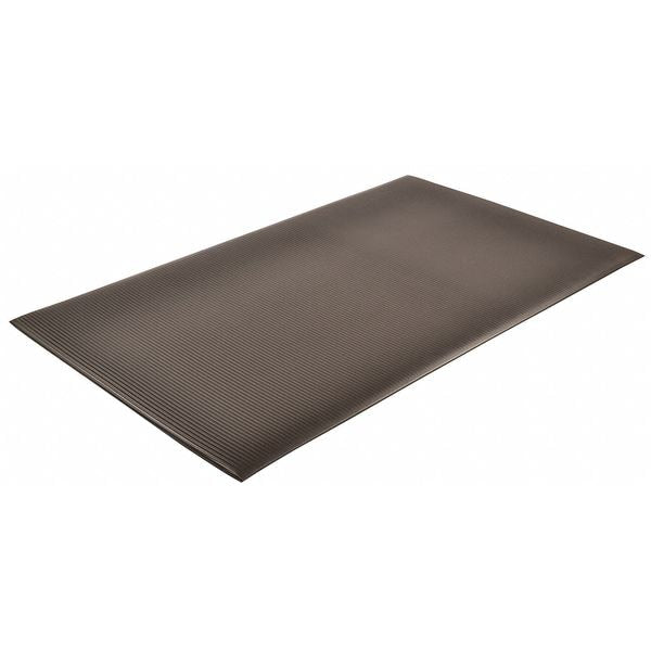 Antifatigue Mat, Black, 3 ft. L x 2 ft. W, Vinyl, Corrugated Surface Pattern, 1/2
