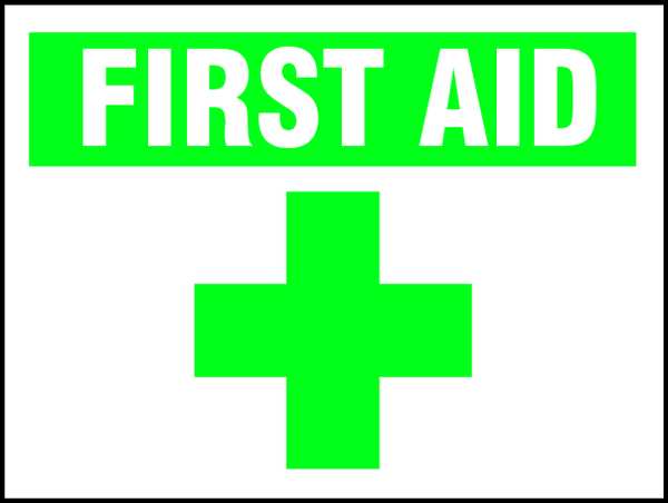 First Aid Sign, 10 in Height, 14 in Width, Fiberglass, English