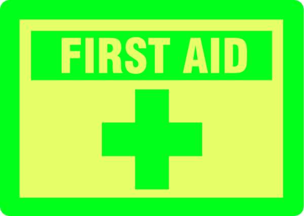 First Aid Sign, 10 in Height, 14 in Width, Fiberglass, English