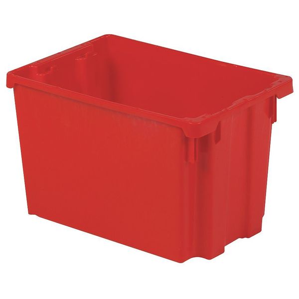 Stack & Nest Bin, Red, Plastic, 19 3/8 in L x 12 7/8 in W x 12 1/8 in H, 65 lb Load Capacity