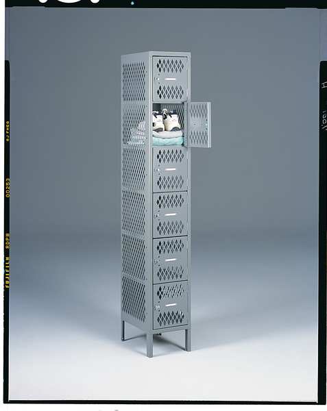 Box Locker, 12 in W, 18 in D, 78 in H, (1) Wide, (6) Openings, Gray