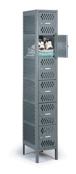 Box Locker, 12 in W, 18 in D, 78 in H, (1) Wide, (6) Openings, Sand