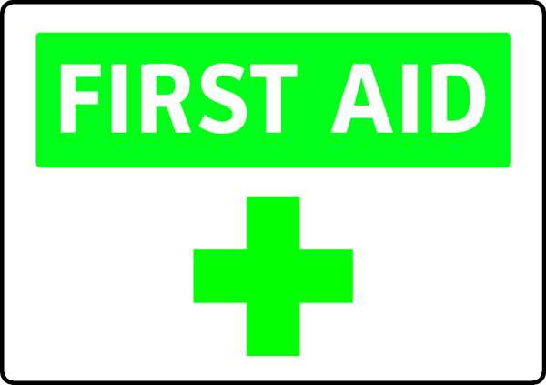 First Aid Sign, 7 in Height, 10 in Width, Polyester, English