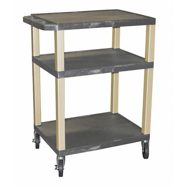 Thermoplastic Resin Utility Cart with Lipped Plastic Shelves, Flat, 3 Shelves, 300 lb