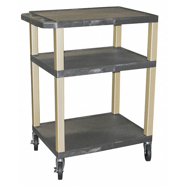 Thermoplastic Resin Utility Cart with Lipped Plastic Shelves, Flat, 3 Shelves, 300 lb