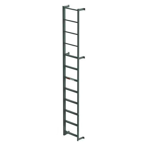 Step Exit 12 ft Fixed Ladder, Steel, 8 Steps, Side Step Exit, Gray Finish, 300 l ...