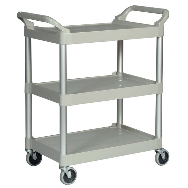 Plastic Dual-Handle Utility Cart with Lipped Plastic Shelves, (2) Raised, 3 Shelves, 200 lb