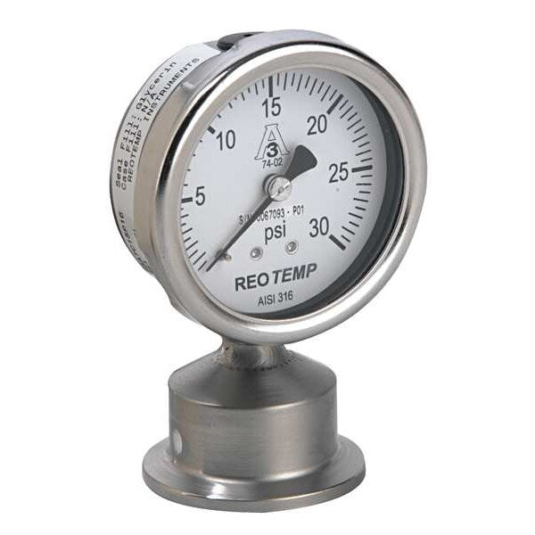 Pressure Gauge, 0 to 60 psi, 1 1/2 in Triclamp, Stainless Steel, Silver