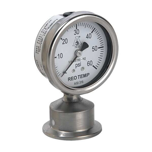 Pressure Gauge, 0 to 60 psi, 1 1/2 in Triclamp, Stainless Steel, Silver