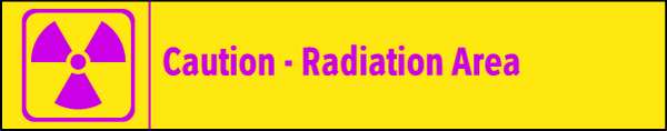 Caution Radiation Sign, 1 3/4 in Height, 9 in Width, Vinyl, English