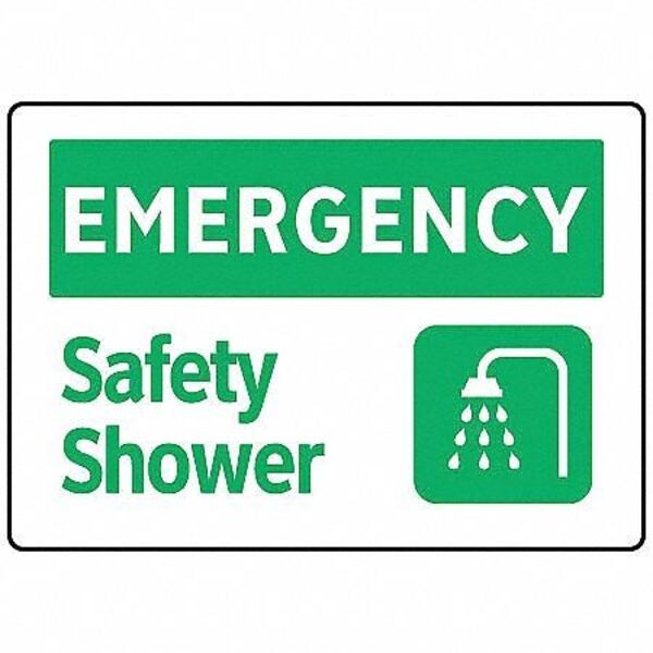 Safety Shower Sign, 7 in Height, 10 in Width, Aluminum, English