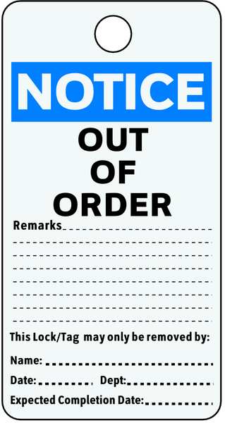 Notice Tag, 5-3/4 x 3 In, Cardstock, PK25