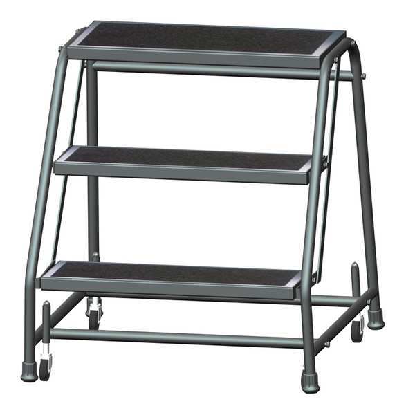 28 1/2 in H Steel Rolling Ladder, 3 Steps