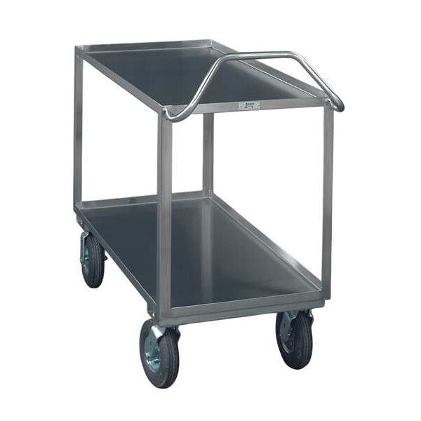 Stainless Steel Corrosion-Resistant Utility Cart with Lipped Metal Shelves, Ergonomic, 2 Shelves