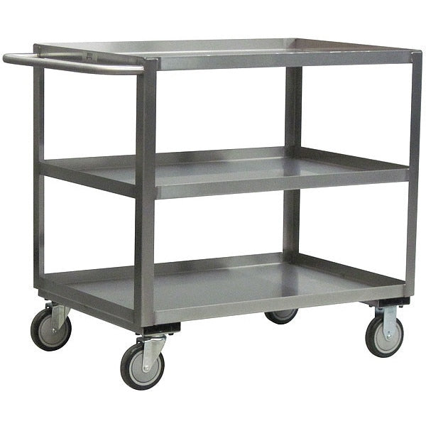 Stainless Steel Corrosion-Resistant Utility Cart with Deep Lipped Metal Shelves, Ergonomic