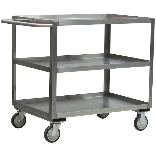 Stainless Steel Corrosion-Resistant Utility Cart with Lipped Metal Shelves, Flat, 3 Shelves