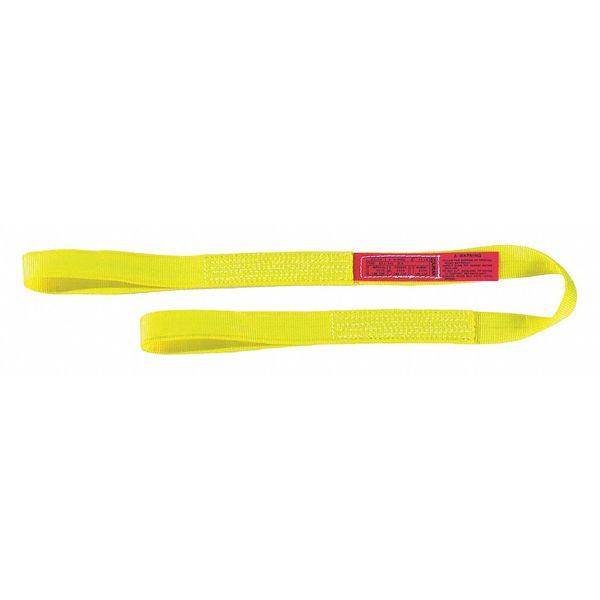 Web Sling, Flat Eye and Eye, 8 ft L, 1 in W, Nylon, Yellow