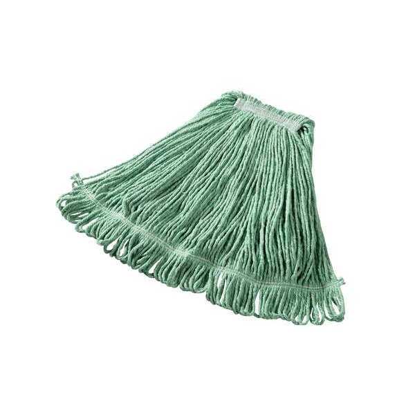 1 in String Wet Mop, 18 oz Dry Wt, Slide On Connection, Looped-End, Green, Cotton/Synthetic