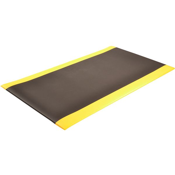 Antifatigue Mat, Black/Yellow, 3 ft. L x 2 ft. W, PVC, Corrugated Surface Pattern, 1/2