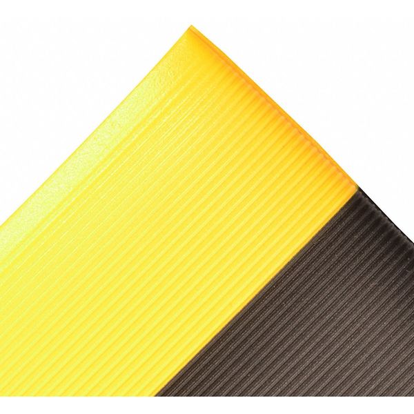 Antifatigue Mat, Black/Yellow, 3 ft. L x 2 ft. W, PVC, Corrugated Surface Pattern, 1/2