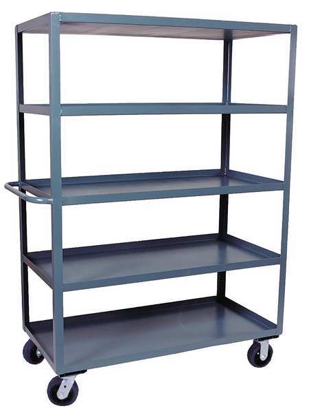 Steel Utility Cart with Lipped Metal Shelves, Flat, 5 Shelves, 3,000 lb