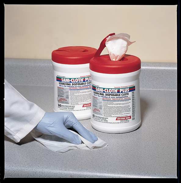 Germicidal Disinfecting Wipes, White, Canister, Hard, Non Porous Surfaces, 160 Wipes, Alcohol